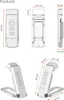 Diagrams showing the dimensions and different views of a white LED book light. Produktbild-Vorschau