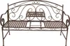 A brown metal garden bench with a fold-out table in the center. Produktbild-Vorschau