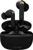 A pair of black wireless earbuds and their charging case are shown against a white background. Produktbild-Vorschau