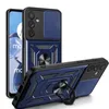 A blue and black phone case with a ring holder and camera cover is shown from multiple angles against a white background. Produktbild-Vorschau