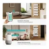 Collage showing a bathroom heater controlled by smartphone and voice assistant. Produktbild-Vorschau