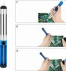 Three panels showing the steps of using a desoldering pump on a circuit board. Voir les images du produit