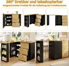 Collage of images showing a modular kitchen island/cabinet with drawers and shelves in different configurations and settings. Náhled obrázku produktu