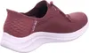 Side view of a red Skechers slip-on shoe with a white sole. Voir les images du produit