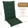 A dark green chair cushion with dimensions indicated by text and lines. Produktbild-Vorschau