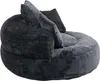 A dark gray beanbag chair with three pillows, isolated on a white background. Podgląd zdjęcia produktu