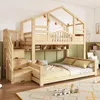 A child's bedroom with a wooden bunk bed and stairs, decorated with star lights. Náhled obrázku produktu