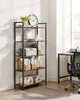 A bookshelf with various items on it, next to a desk and chair in a room. Produktbild-Vorschau