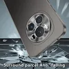 A close-up of a smartphone case with a camera module, shown falling onto a shattered surface. Produktbild-Vorschau