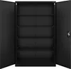 An open black metal cabinet with multiple shelves. Voir les images du produit