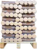 A stack of packaged wood briquettes on a wooden pallet. Produktbild-Vorschau