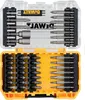 A set of Dewalt screwdriver bits in a clear plastic case, with the case open to reveal the bits arranged in yellow compartments. Voir les images du produit