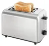 A silver toaster with two slices of toast in it, shown from a front-diagonal angle on a white background. Produktbild-Vorschau