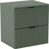 A sage green vanity cabinet with two drawers and metal handles. Produktbild-Vorschau