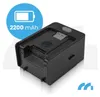 A black vacuum cleaner battery pack with a blue circle overlay showing a battery icon and text. Podgląd zdjęcia produktu