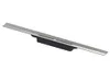 A linear shower drain profile with a silver grate and a black base, presented against a white background. Produktbild-Vorschau