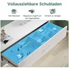 An open drawer of a white vanity table, showcasing organized compartments for cosmetics and toiletries. Anteprima dell’immagine prodotto