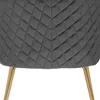 A close-up view of the back of a dark gray upholstered chair with gold metal legs. Produktbild-Vorschau
