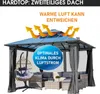 A gazebo with outdoor furniture and a hanging chair, illustrating airflow. Produktbild-Vorschau