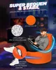 A man sitting on an orange beanbag chair in a dimly lit room with screens in the background. Produktbild-Vorschau