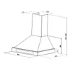 A technical drawing of a range hood with dimensions indicated. Náhľad obrázku produktu