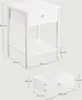 A diagram showing the dimensions of a white nightstand and its drawer. Produktbild-Vorschau