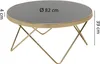 A round coffee table with a black glass top and gold metal legs, shown with dimensions indicated. Náhľad obrázku produktu