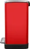 A side view of a red pedal trash can with a silver pedal and black base. Produktbild-Vorschau