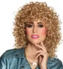 A woman wearing a blonde curly wig, a blue metallic jacket, and a gold necklace, posing against a white background. Náhled obrázku produktu