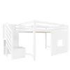 A white loft bed with stairs and a window on the side, isolated on a white background. Voir les images du produit