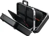 An open black tool case with silver trim, showing its internal compartments and straps. Produktbild-Vorschau