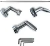 A collection of stainless steel hardware components for a glass canopy, including adjustable connectors and Allen wrenches, displayed against a white background. Anteprima dell’immagine prodotto