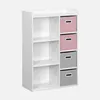 A white shelving unit with pink and gray storage boxes. Produktbild-Vorschau