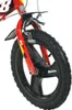 A close-up view of the front wheel and fork of a red children's bicycle. Náhľad obrázku produktu