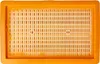A top-down view of an orange plastic filter frame with a white perforated grid. Produktbild-Vorschau