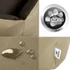 A collage of four images showing details of a dog bed, including its construction, a logo, water resistance, and a brand tag. Náhľad obrázku produktu