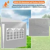 A tent with windows is shown in a grassy outdoor setting, with a close-up of water droplets on fabric. Produktbild-Vorschau