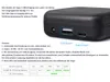 A close-up view of a black power bank with text and diagrams explaining its features and usage. Produktbild-Vorschau