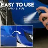 A hand spraying a blue car with a scratch repair product, with before and after images shown below. Náhled obrázku produktu