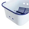 A close-up view of the corner of a white plastic step stool with a blue trim and blue slats inside. Náhled obrázku produktu