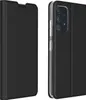 A black flip case for a smartphone is shown from the side, with the phone inserted. Produktbild-Vorschau