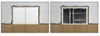 Two images showing a revision door installation. The left image shows the door covered with white material, and the right image shows the door open, revealing pipes and valves. Produktbild-Vorschau