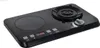 A black toy stove with a stovetop burner and an induction hob, along with control buttons and a digital display. Produktbild-Vorschau