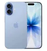 A light blue iPhone is shown from the back and side, with its screen displaying a blue floral wallpaper. Produktbild-Vorschau