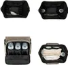 A collage of four images showing different views and internal compartments of a diaper bag. Produktbild-Vorschau