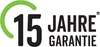 A graphic displaying "15 JAHRE GARANTIE" (15 Years Warranty) with a green arc around the number 15. Produktbild-Vorschau