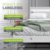 A white bed with a green blanket and a pillow, with marketing text overlays highlighting features. Náhľad obrázku produktu