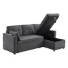 A gray sectional sofa with its storage compartment open, shown against a white background. Podgląd zdjęcia produktu