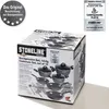 A product box for a Stoneline cookware set, showing images of the pots and pans included. Produktbild-Vorschau