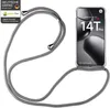 A smartphone with a neck strap case, presented on a white background with branding and product information. Produktbild-Vorschau